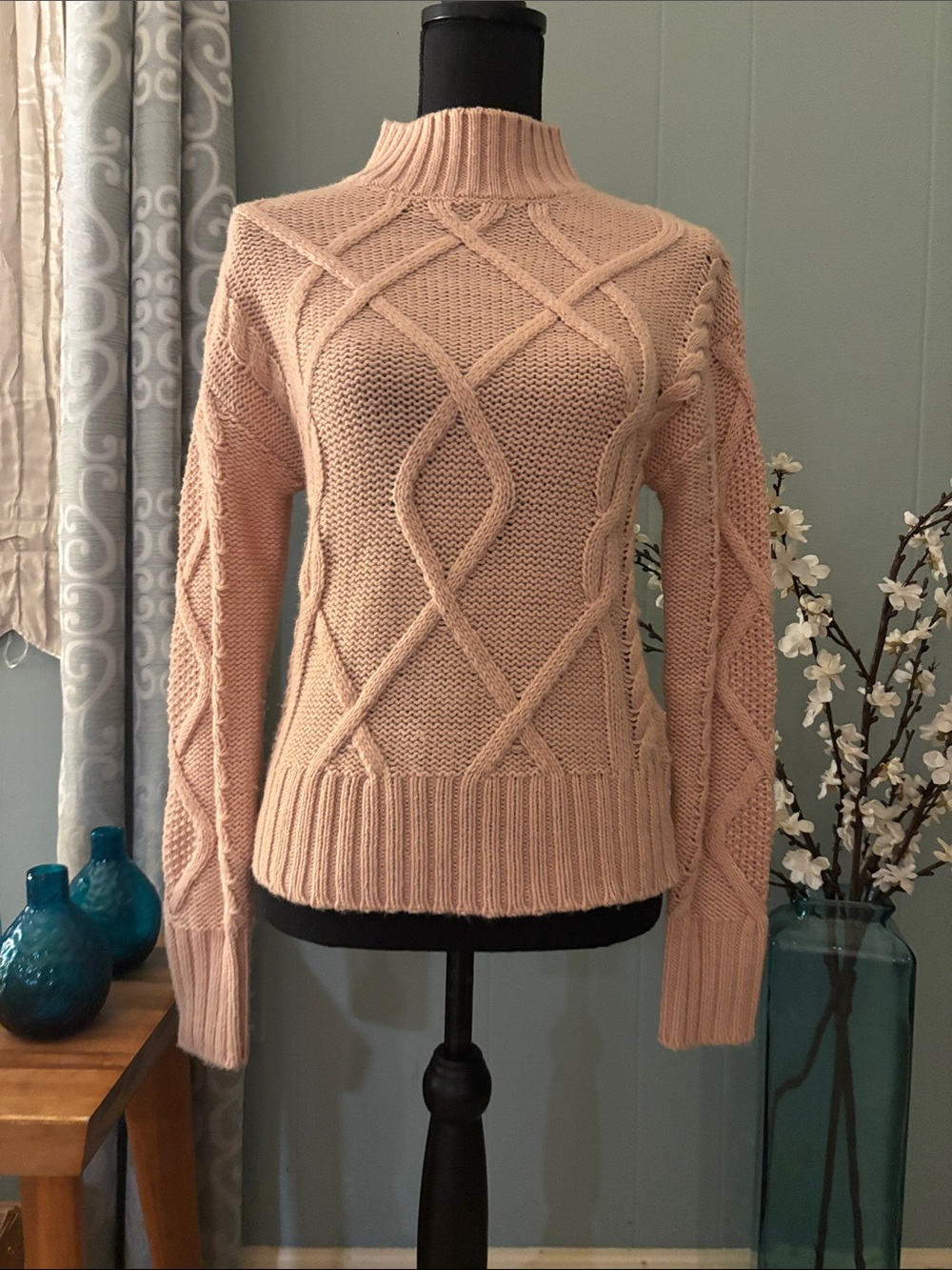 GAP Cable Knit Mockneck Wool Blend Sweater